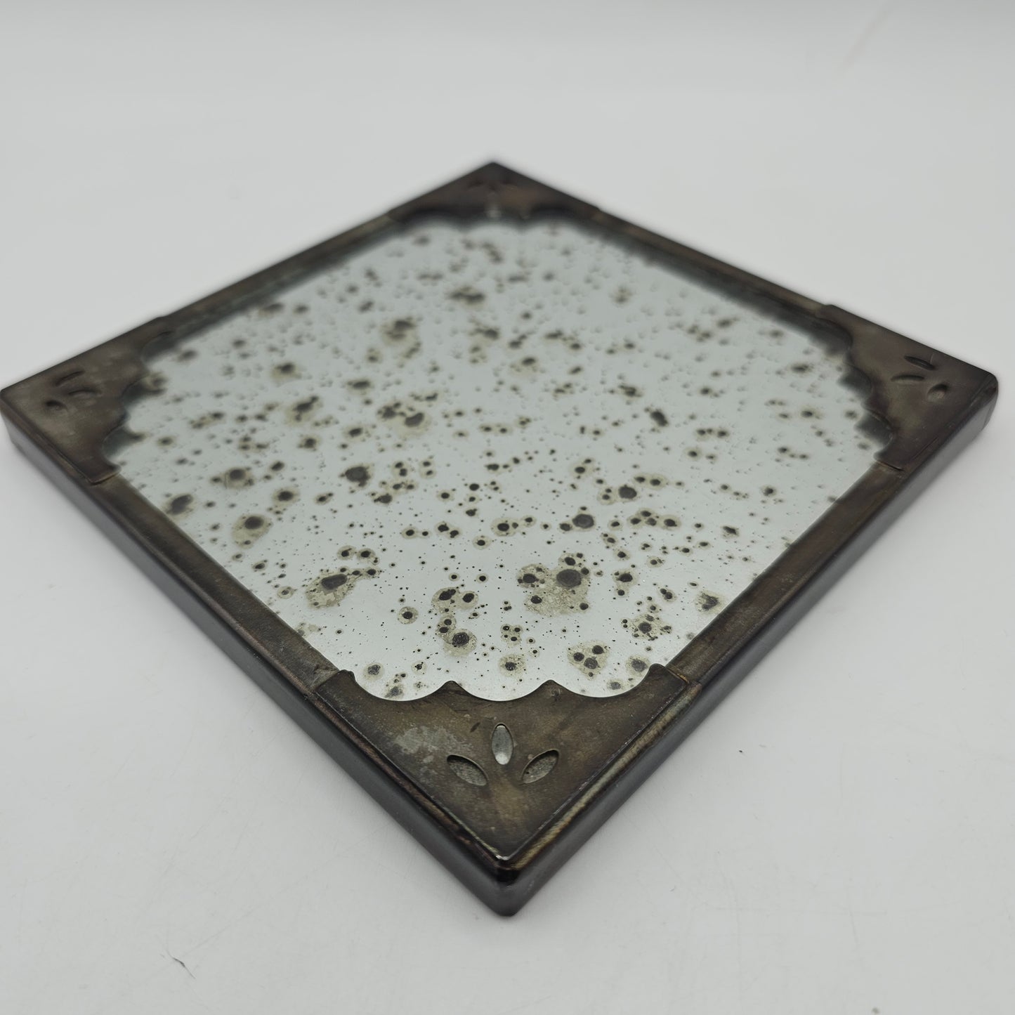 Pottery Barn Antiqued Mirrored Square Candle Tray / Miniatures Display Stand