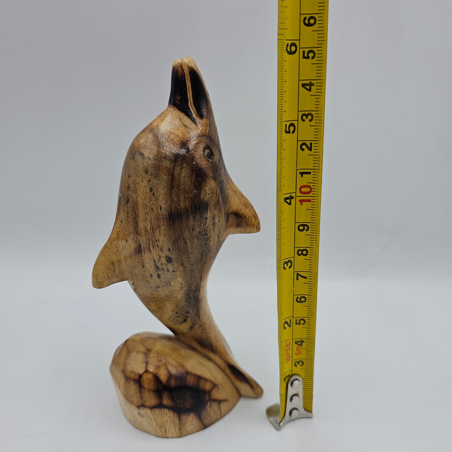Carved Wood Dolphin Figurine Textured with Pyrography