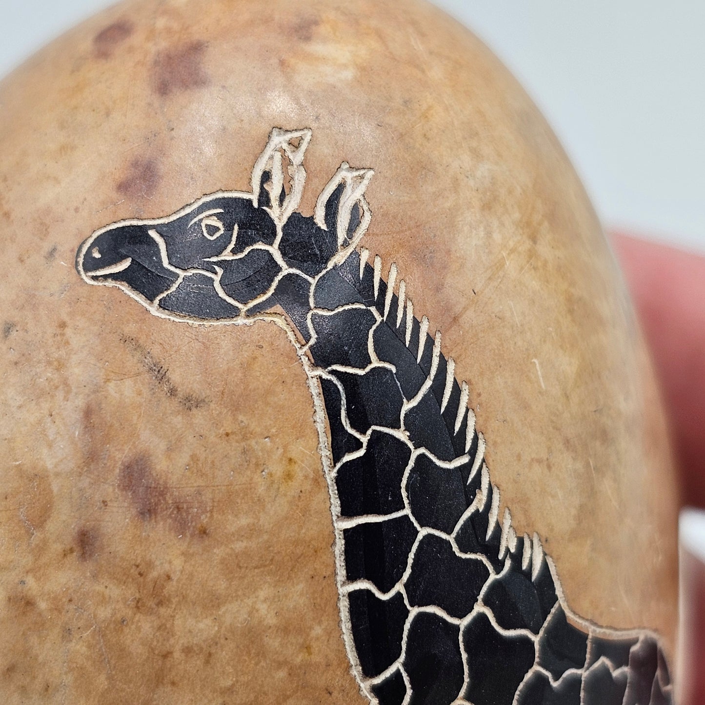 Carved Pink Soapstone Egg with Giraffe - Made in Kenya