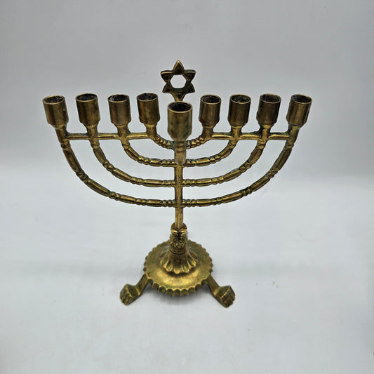 Judaica Brass Chanukkah Hanukah Menorah 6" High for 9 Small 1/2" Diameter Taper Candles