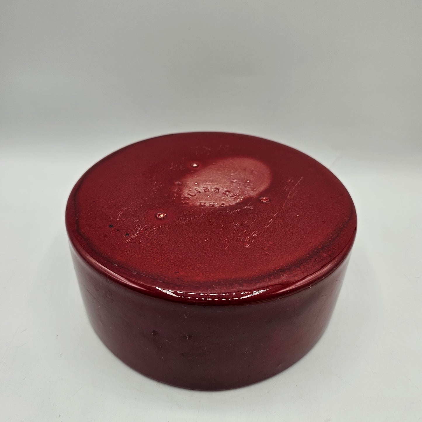 Vintage Red Glazed Ceramic Pottery Dish - Made in USA (not water tight)