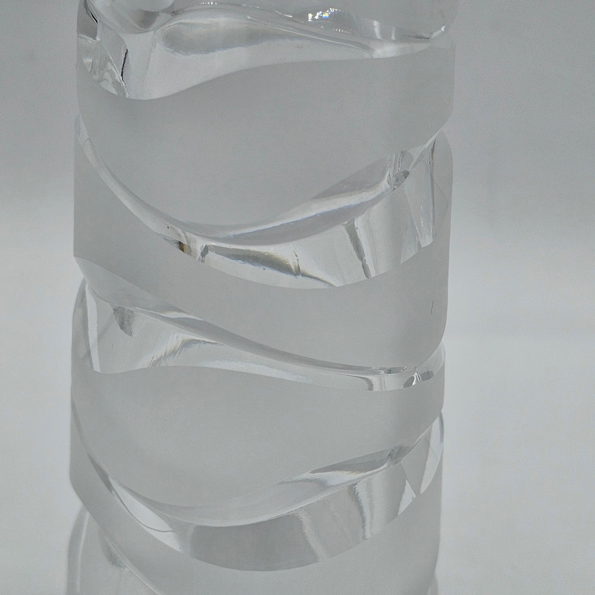 Wave Design Clear and Satin Glass Taper Candlestick by J Durand