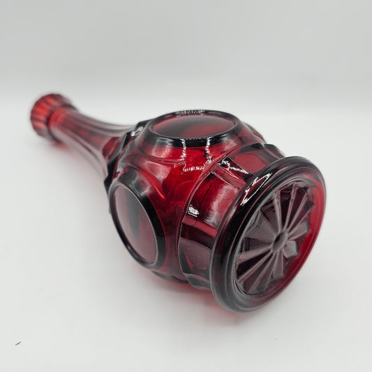 Vintage Ruby Red Bullseye Glass Bud Vase 9" Tall (damage noted)