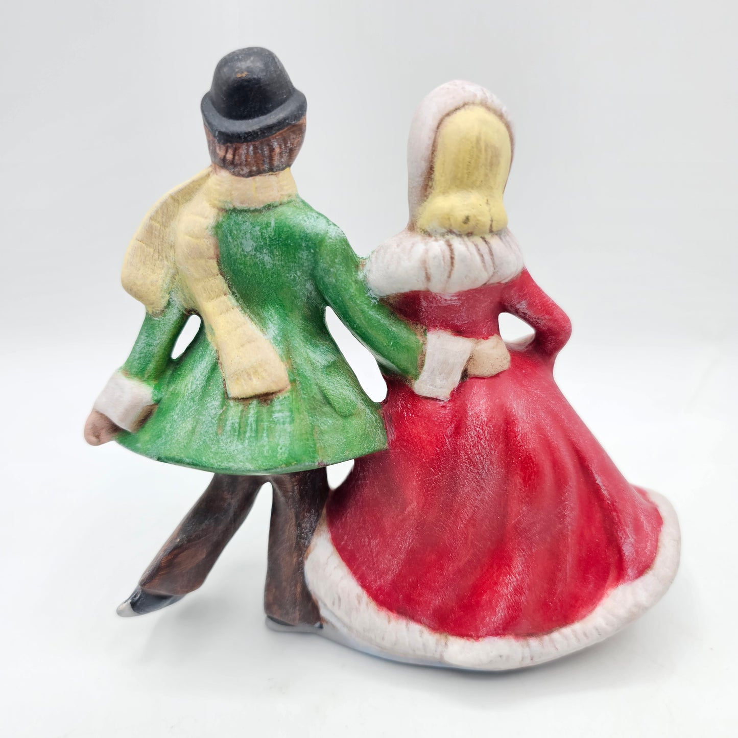 Christmas Couple Ice Skating - Hand Painted Ceramic Mold Figurine