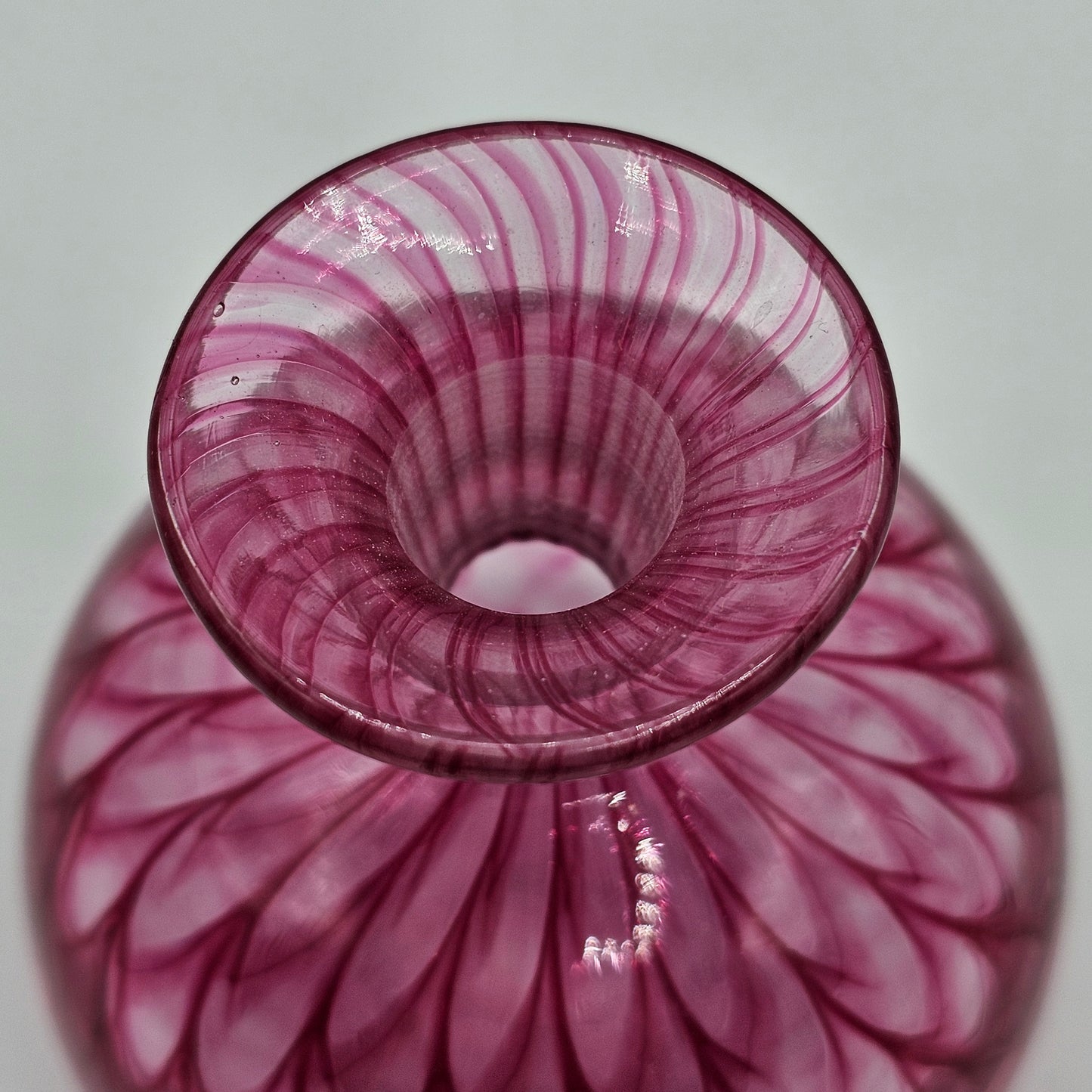 Pink Handblown Glass Perfume Bottle: Vintage Pulled Feathered Murano Italian Art Glass (no stopper)