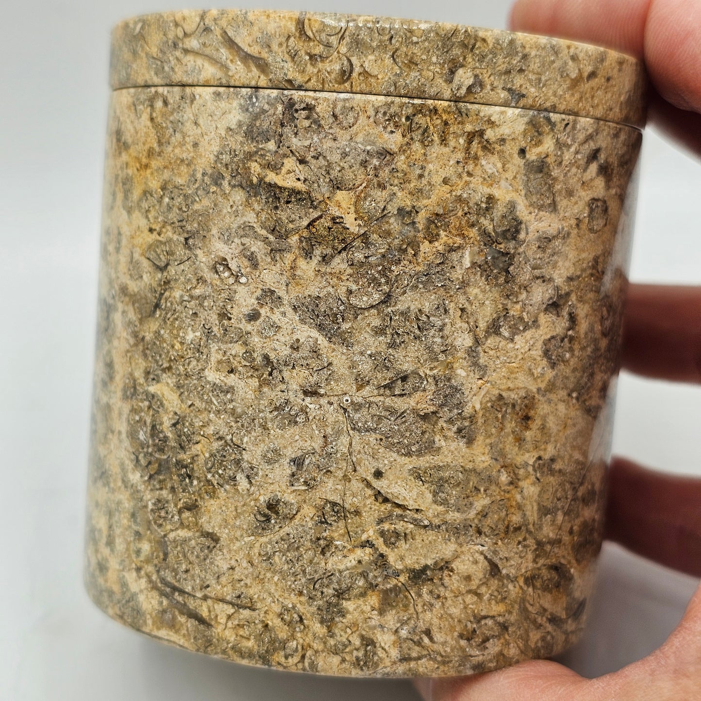 Brown Fossil Marble Lidded Jar
