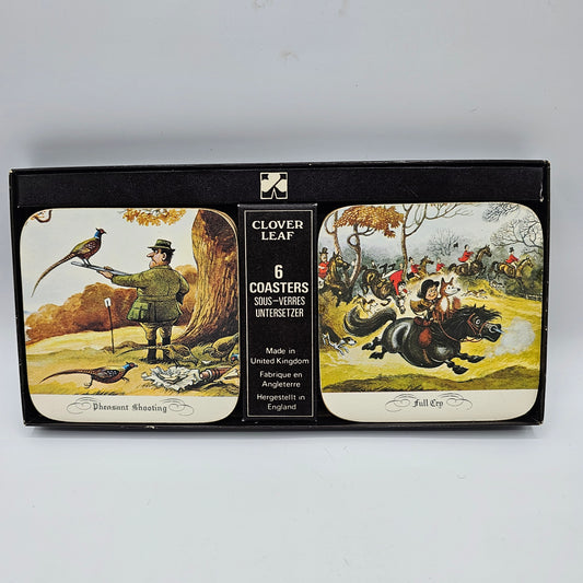 Vintage Clover Leaf Coasters - Humorous Horse and Sporting Edition - Set of 6- Made in England