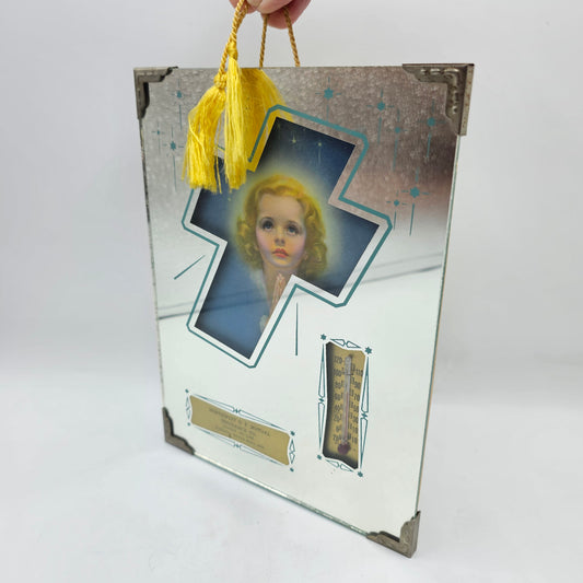 Rare Praying Girl Cross Mirrored Advertising Thermometer Northwest Mutual Insurance Co, Eureka South Dakota