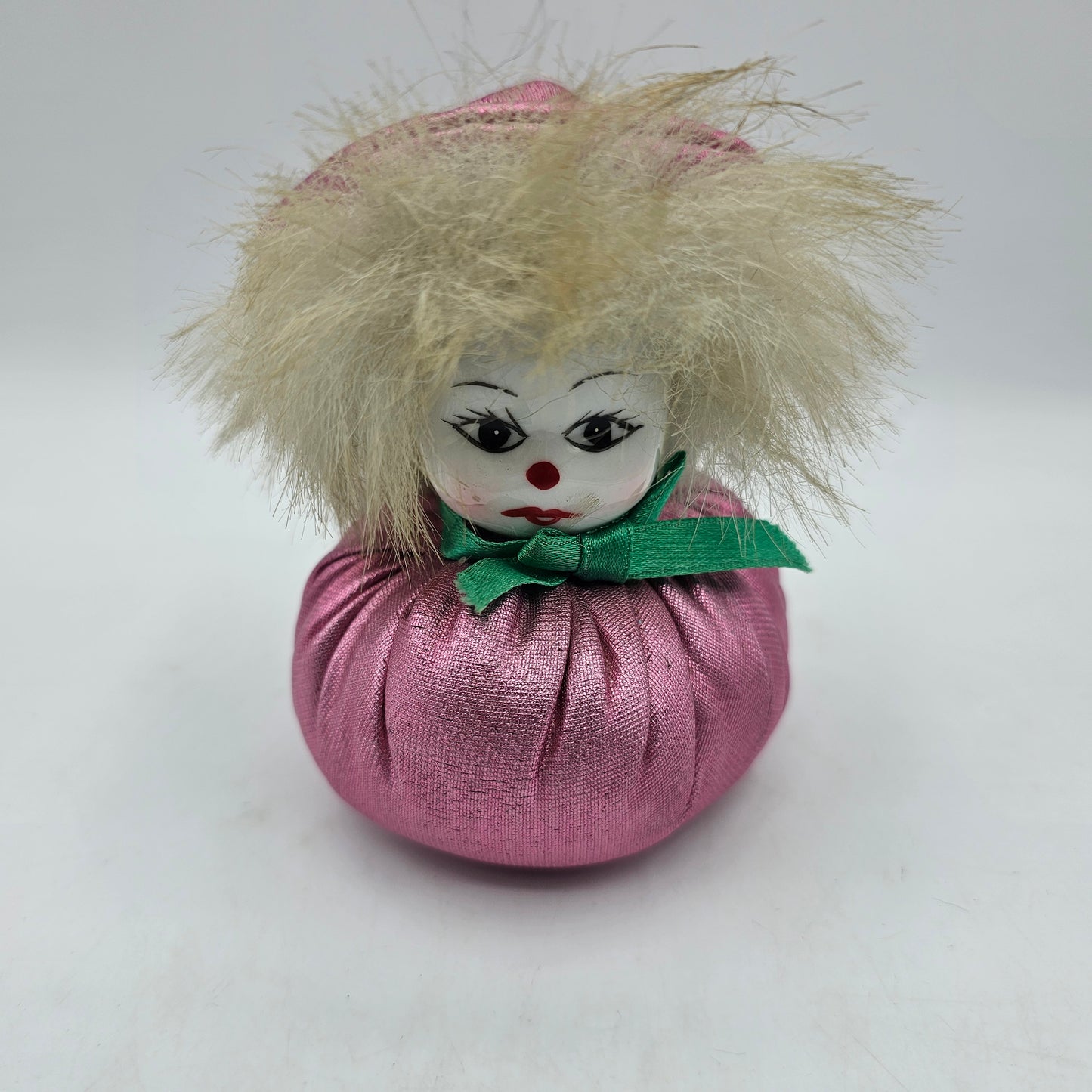 Small Vintage Clown Beanbag Plush with Hand Painted Porcelain Face