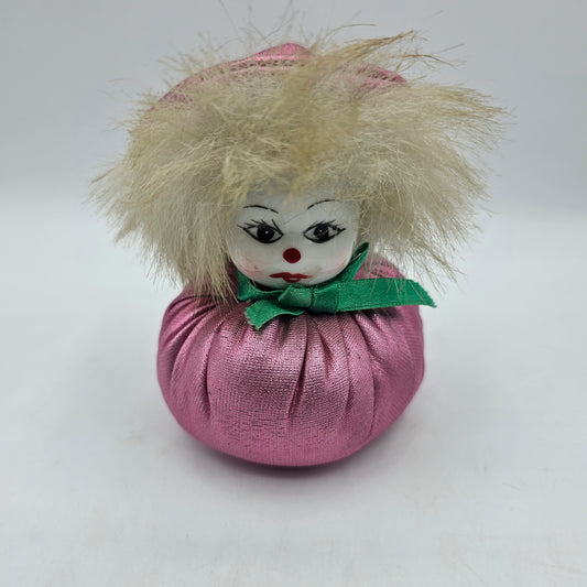 Small Vintage Clown Beanbag Plush with Hand Painted Porcelain Face