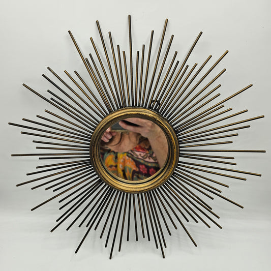 Vintage Sunburst Wall Mirror with Metal Rays