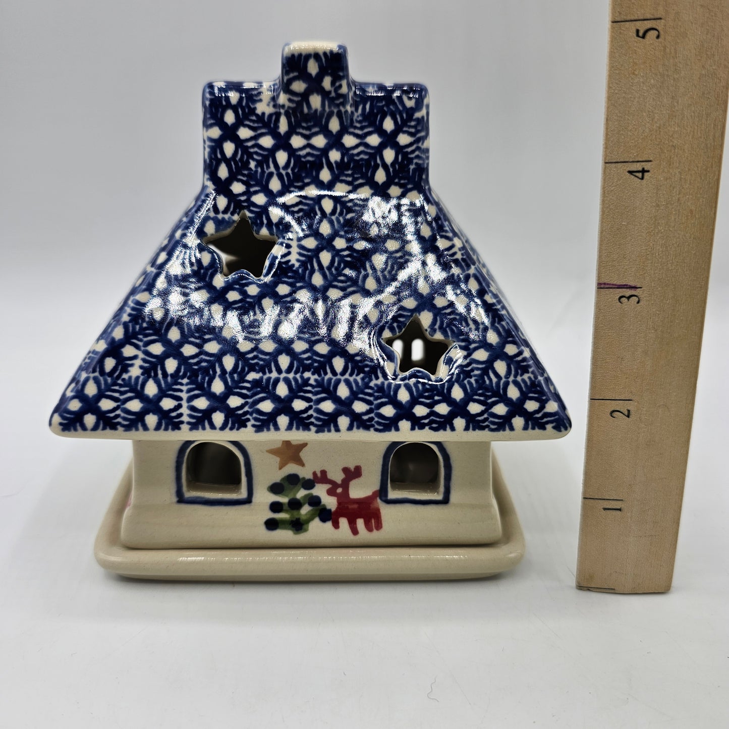 Boleslawiec Polish Pottery Fairy Light Luminary Christmas Cottage / House for Tea Light