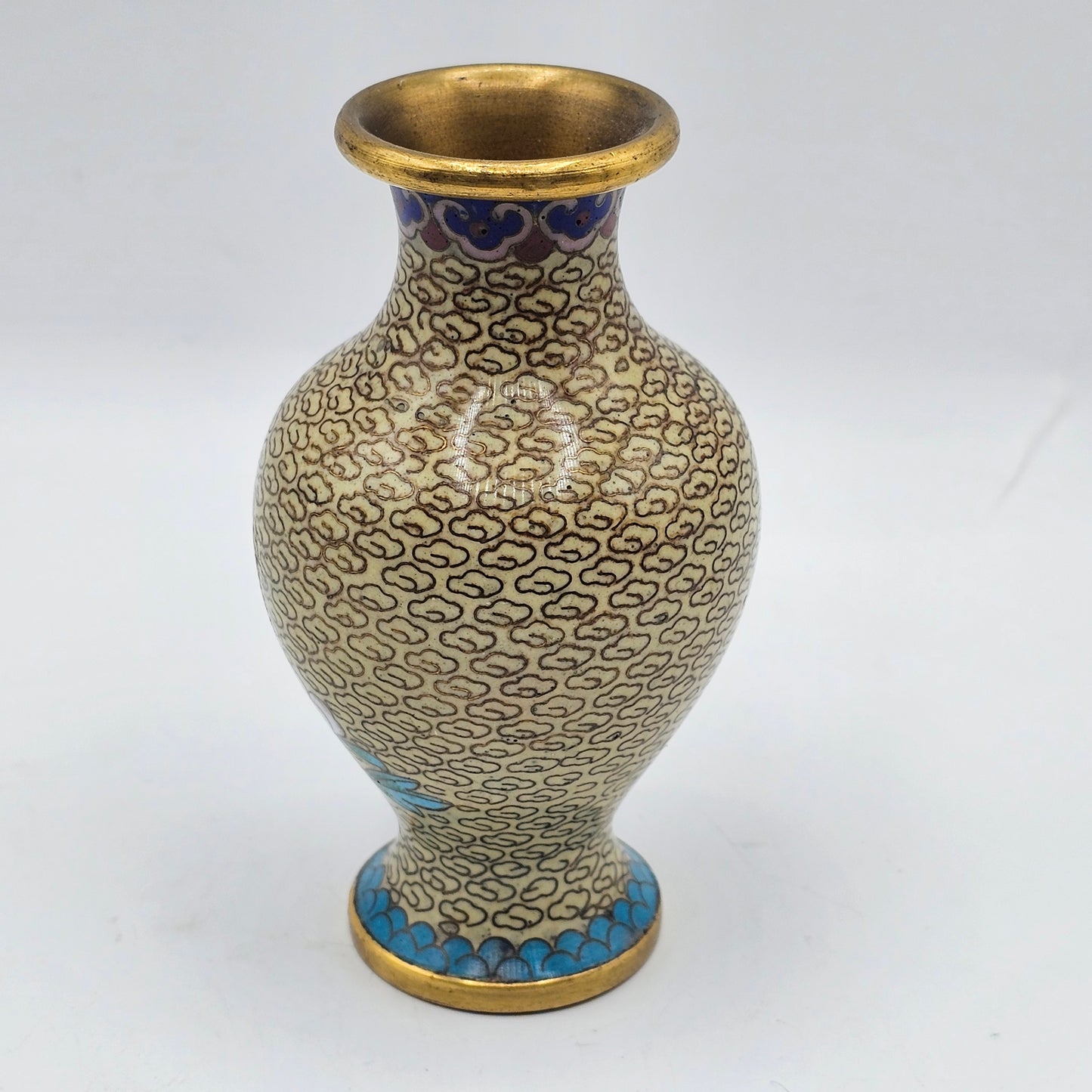 Enamelled Cloisonne Style Bud Vase - Gold Tone Metal with Floral Design