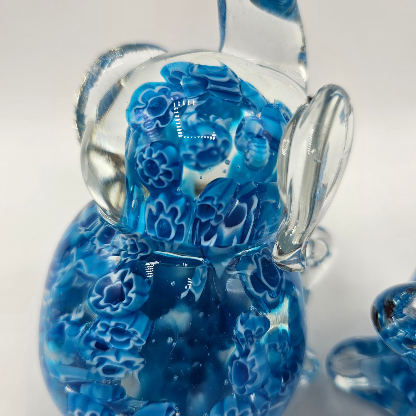 Art Glass Elephant Figurines with Caned Mille Fiore Design