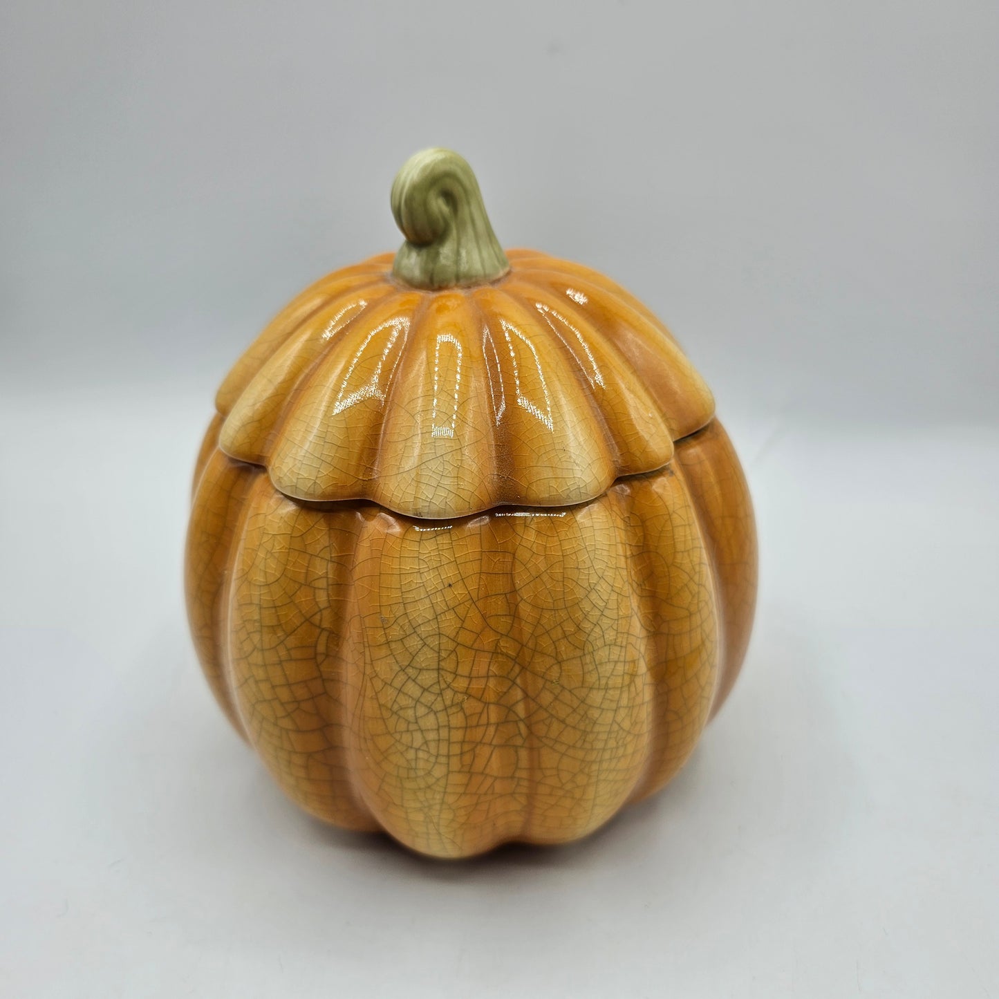 Orange Crackle Glazed Ceramic Pumpkin Candle - Unlit
