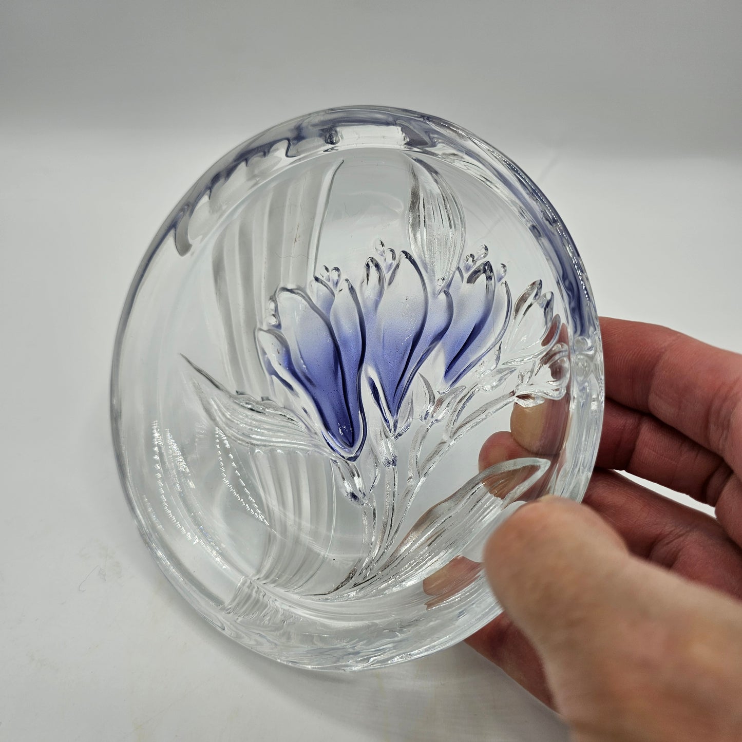 Blue Freesia / Lily Round Glass Trinket Dish by Mikasa