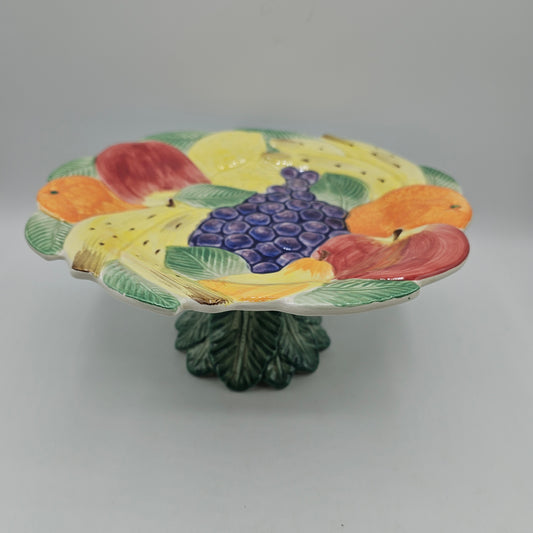 Fitz and Floyd Fruit Themed Ceramic Pedestal Cake Stand