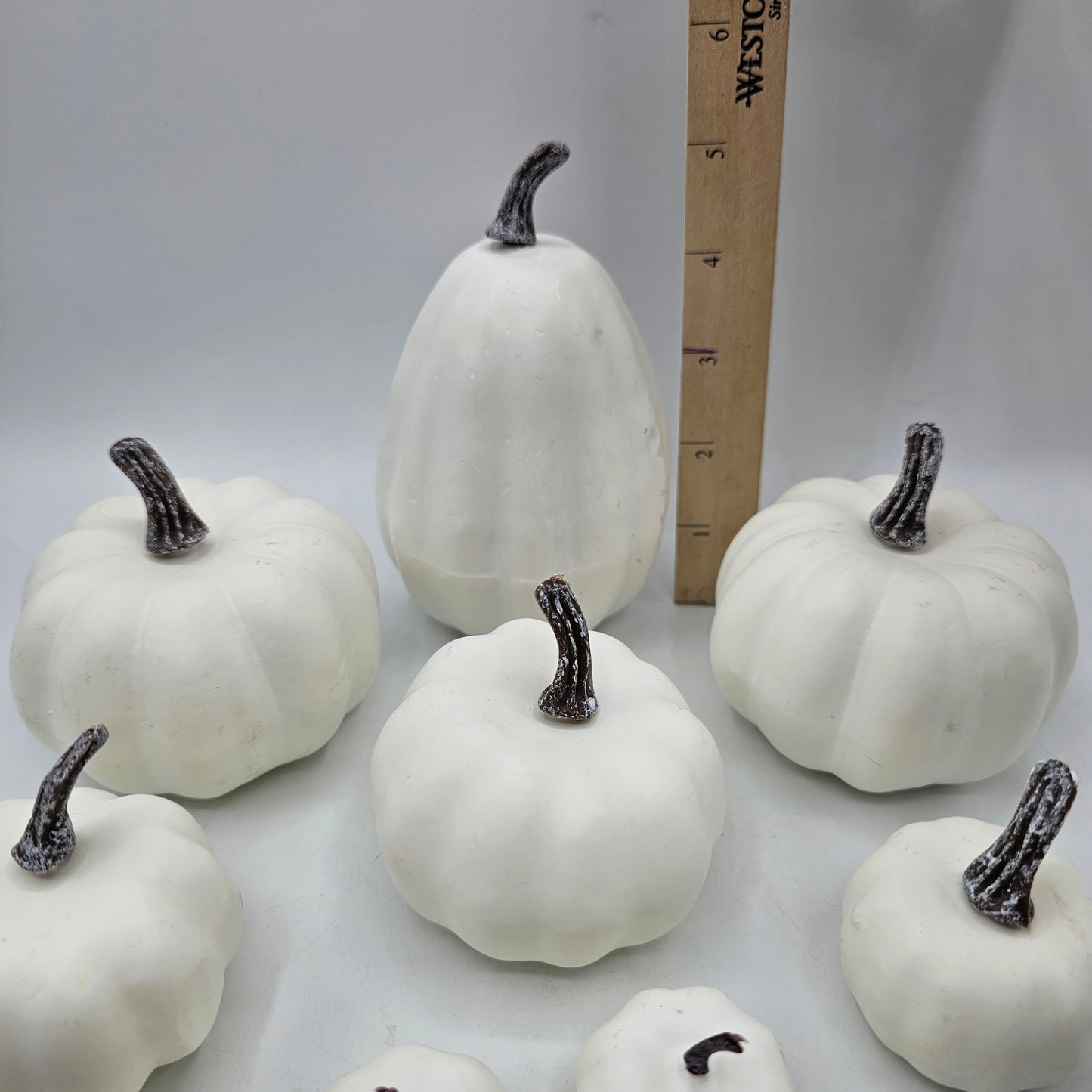 White Plastic Decorative Pumpkins / Vase Filler - Set of 11 Assorted Sizes