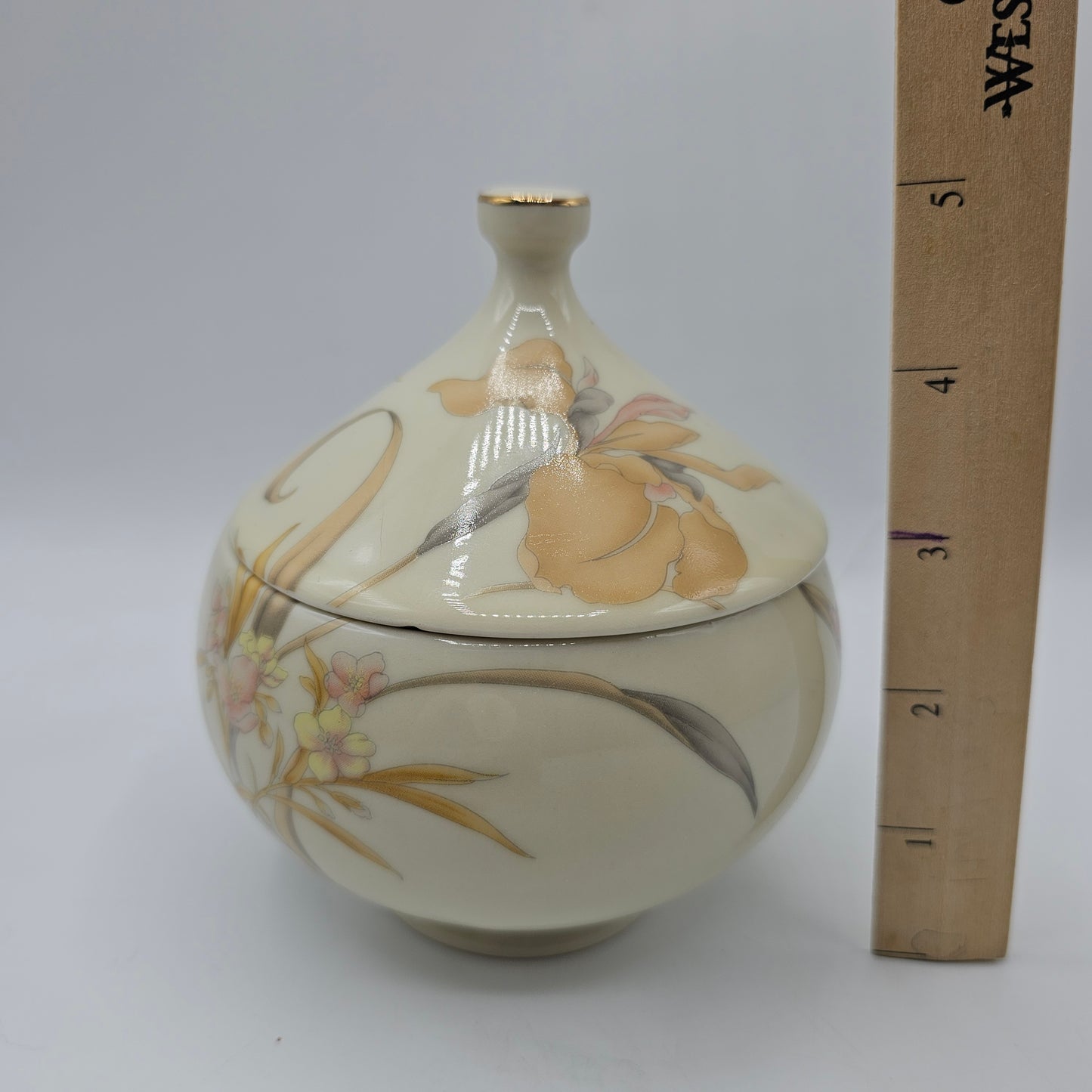 Lidded Vanity Jar with Floral Iris Design by Mikasa