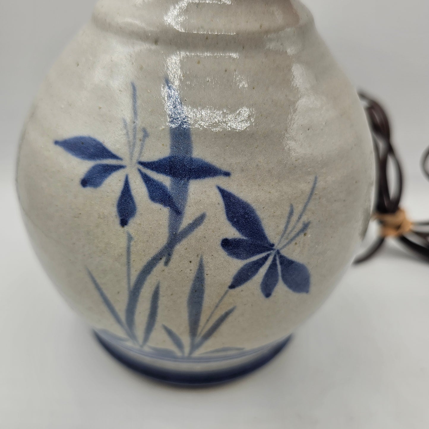 Glazed Pottery Table Lamp with Iris Flower Design - #2