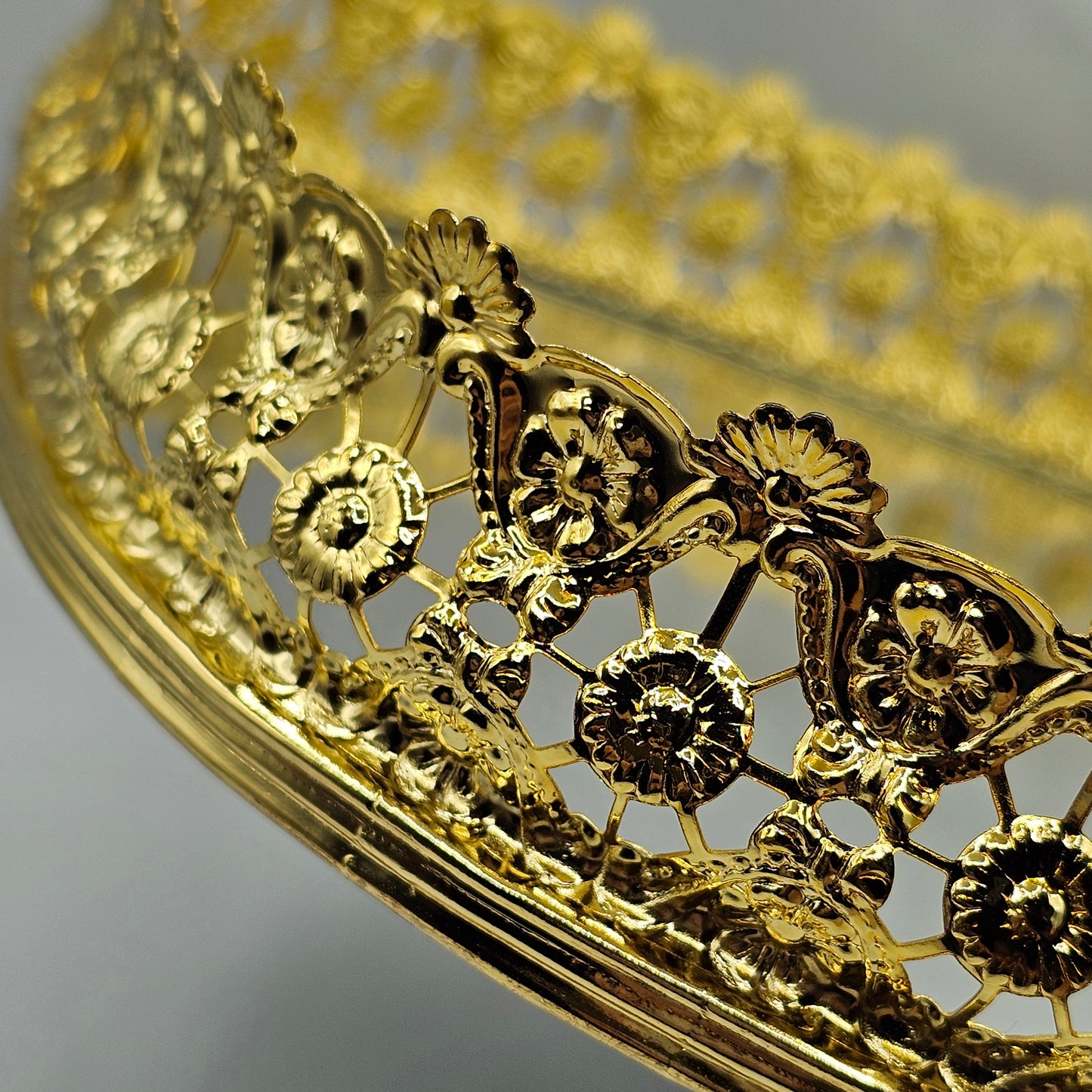Gold Tone Filigree Mirrored Vanity Tray