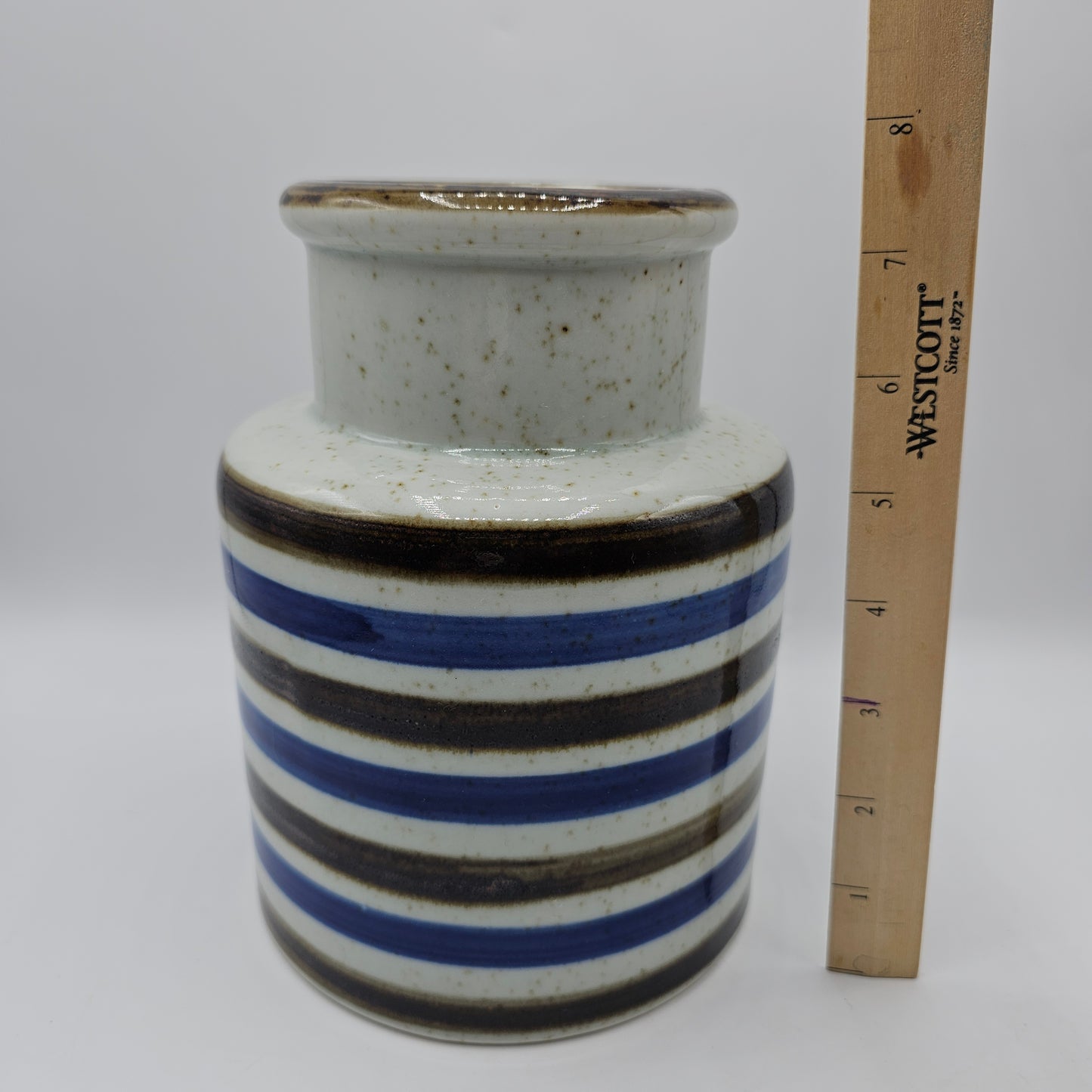Vintage Brown and Blue Striped Speckled Crock - Made in Japan