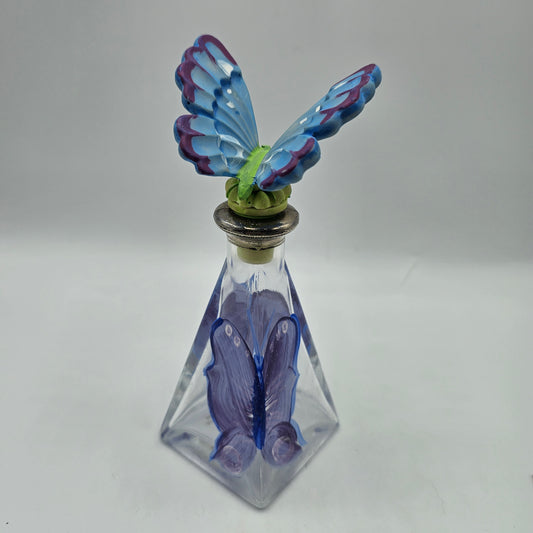 Hand Painted Glass Bottle with Figural Butterfly Stopper