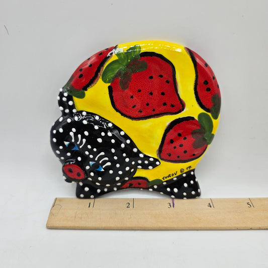 Anatoly Turov Art Ceramic Pig with Strawberries Magnet Limited Edition - San Francisco, California, 1999