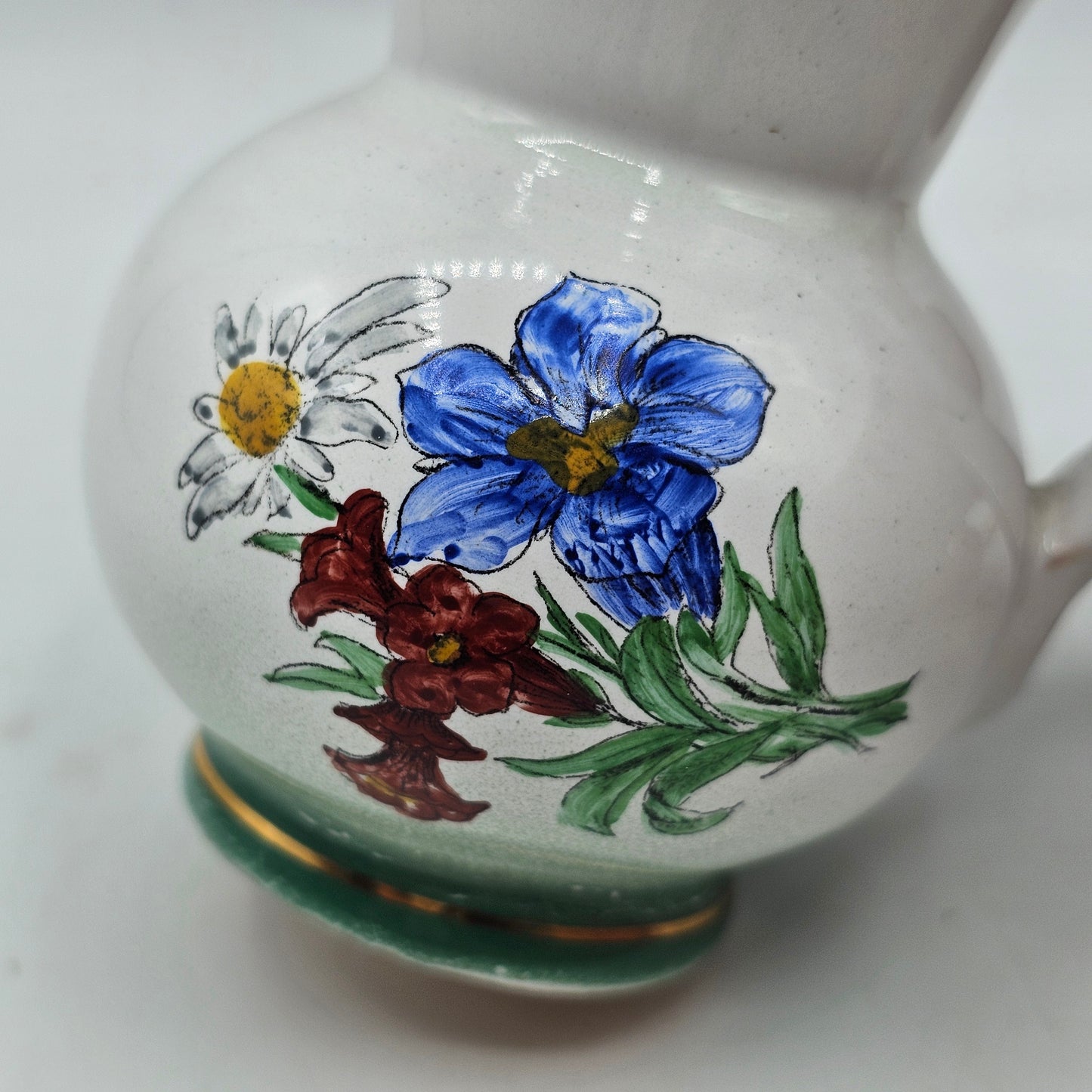 Hand Painted Pottery Individual Creamer with Flowers (damage noted)