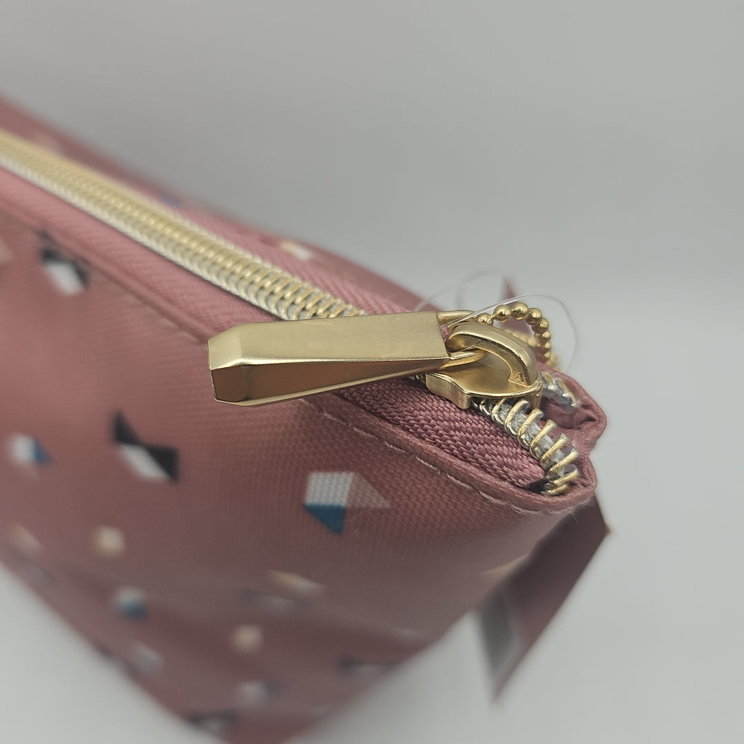 Sonia Kashuk Dusty Pink Boat Clutch - Zip Up Cosmetic Bag with Geometric Triangles Pattern