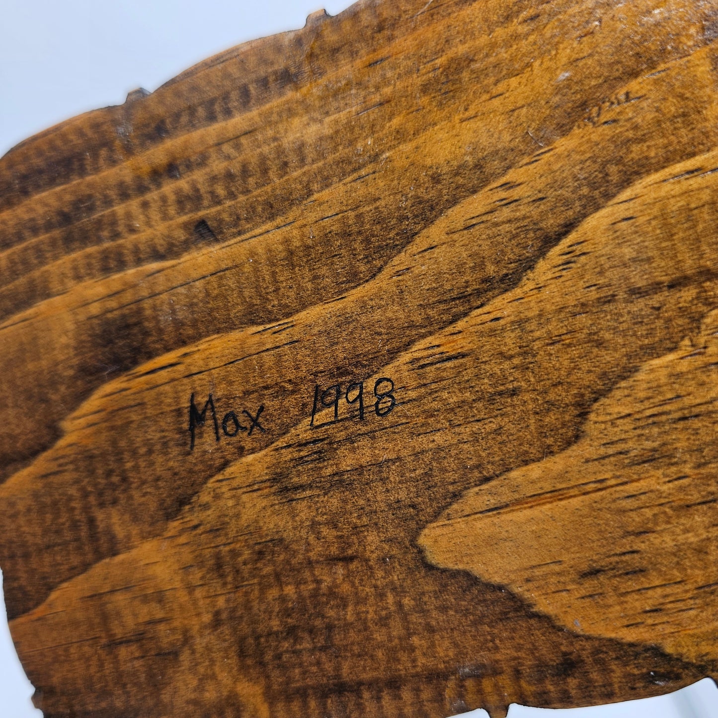 Artist Signed Carved Wood "Woven" Basket with Vintage Rubber Grapes