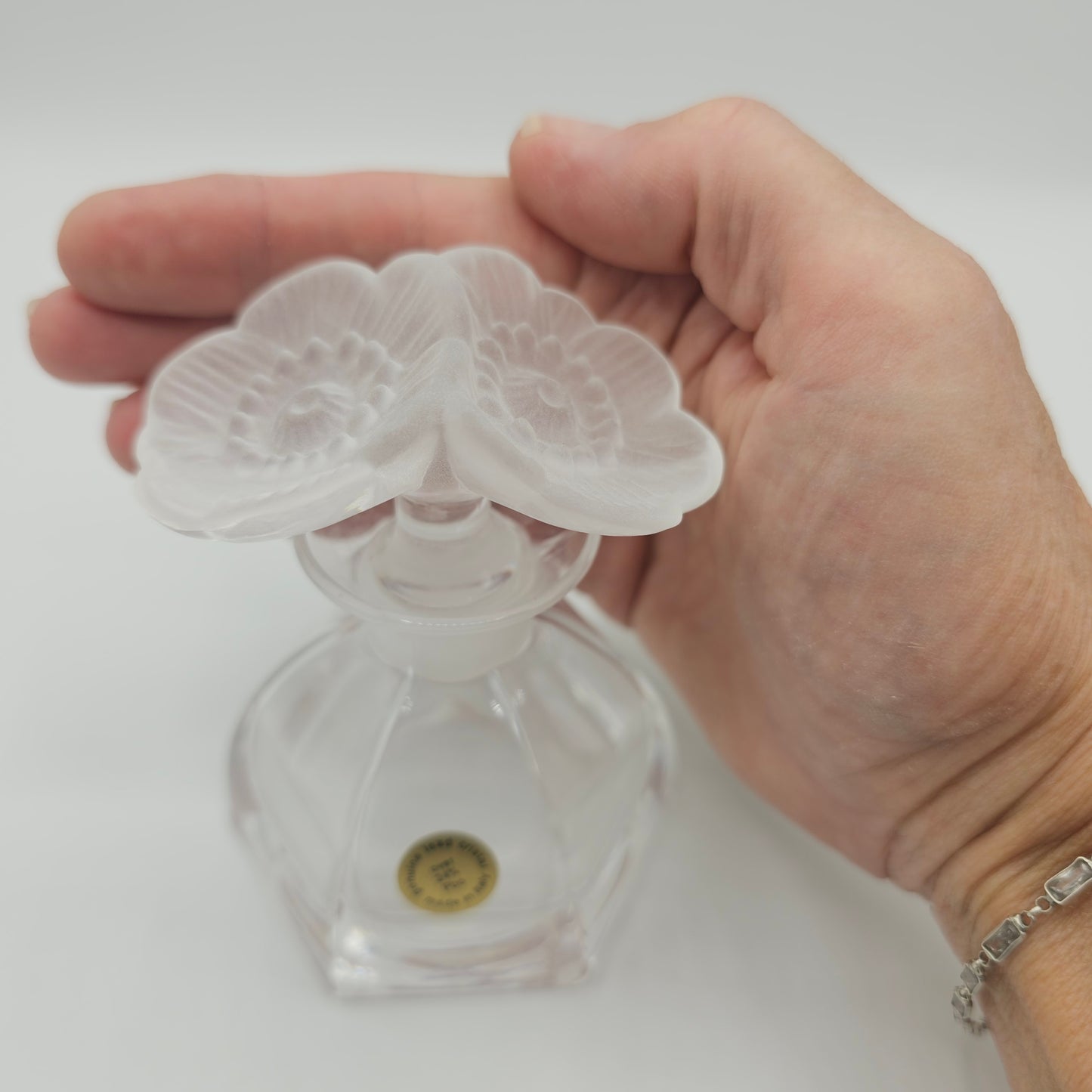 Lead Crystal Perfume Bottle Set with Satin Flower Stoppers - Made in Italy