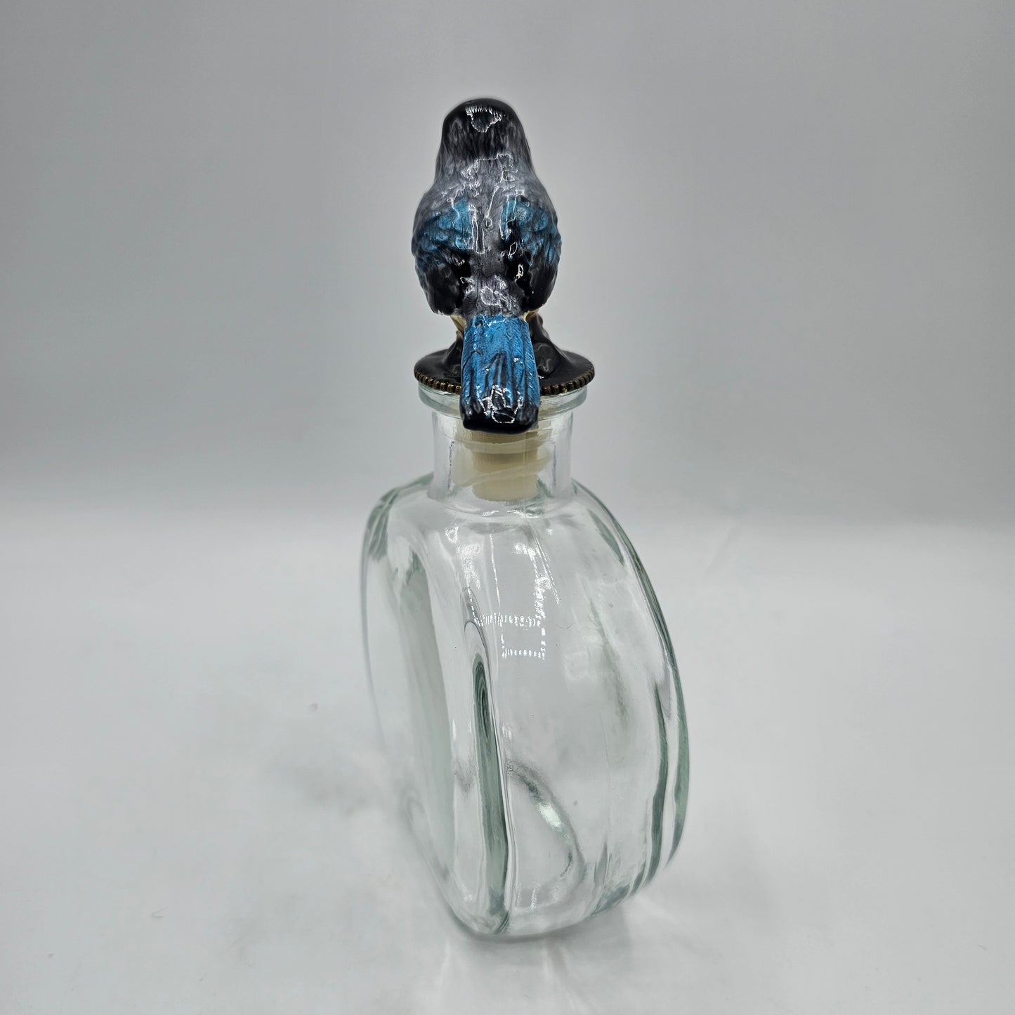 Glass Bottle with Hand Painted Ceramic Bird Stopper