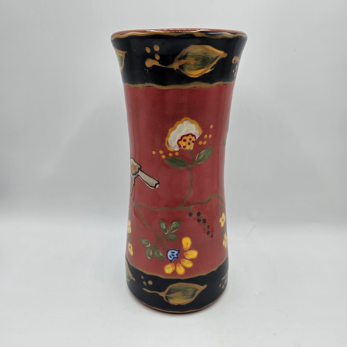 Fired Up Studios Art Pottery Vase - Chelsea Garden Pattern with Bird
