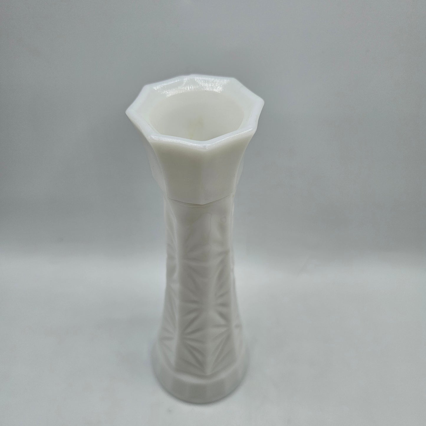 Vintage Hoosier Milk Glass Bud Vase Featuring a Starburst or Diamond Pattern