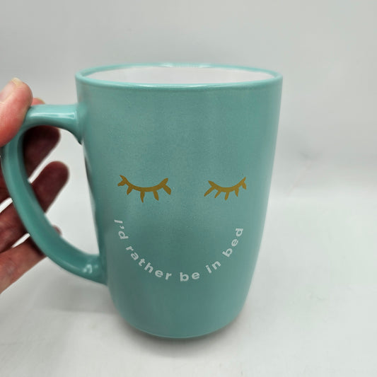 Ayesha Curry "I'd rather be in bed" Tiffany Blue Mug with Gold Eyelashes