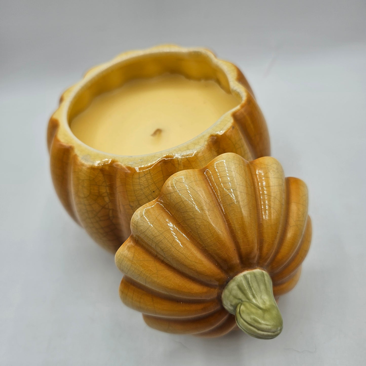 Orange Crackle Glazed Ceramic Pumpkin Candle - Unlit
