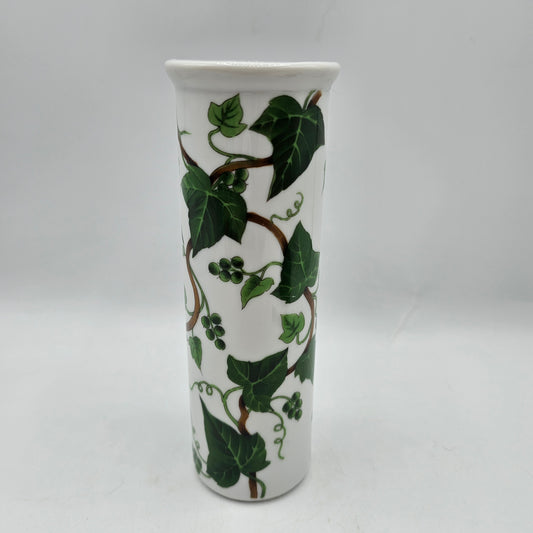 Vintage Japanese Bud Vase with Grape Vine Leaf Design