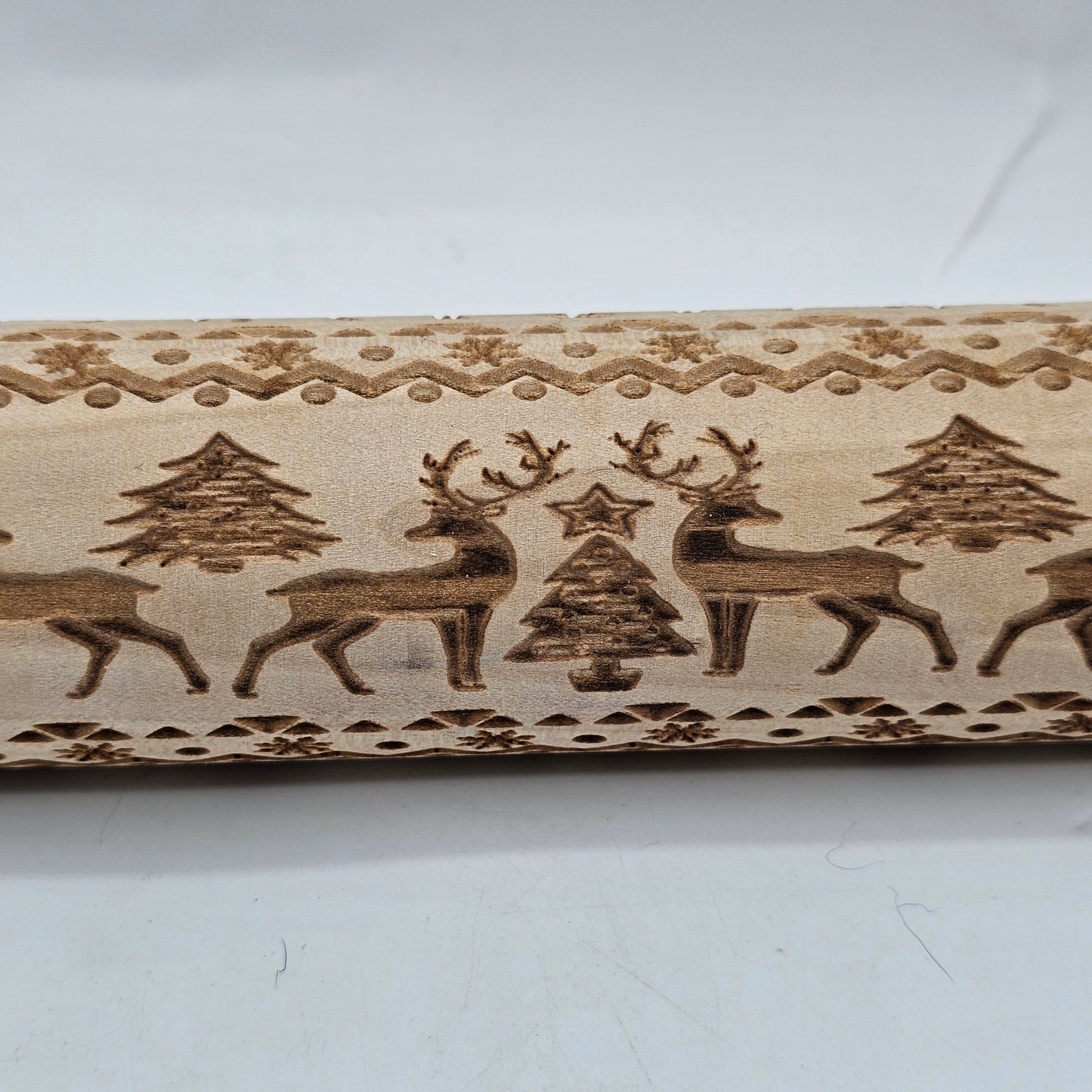 Embossed Wooden Rolling Pin for Patterned Christmas Cookies