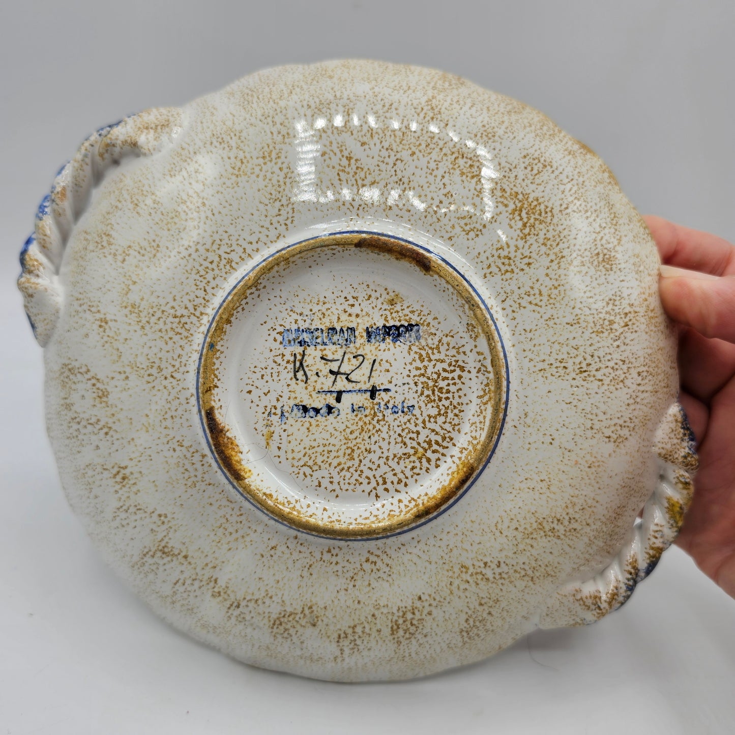 Hand Painted Floral Italian Ceramic Bowl with Handles