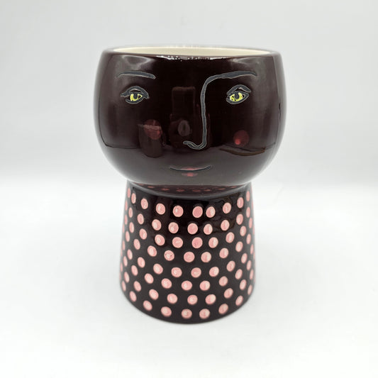 Opalhouse Stoneware Lady Head Face Planter - Large Size - Brown with Pink Polka Dots