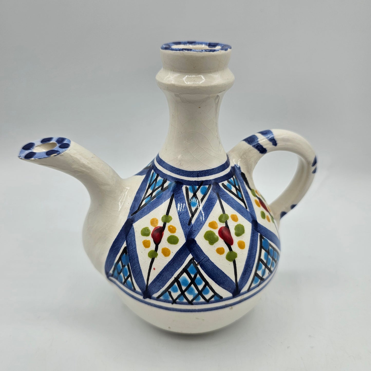 Hand Painted Pottery Bottle Artist Signed, Made in Tunisia