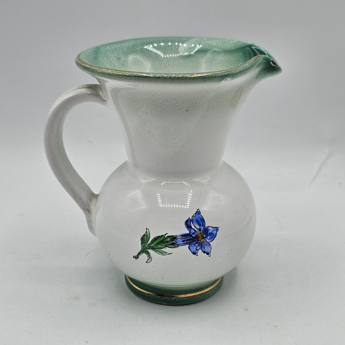 Hand Painted Pottery Individual Creamer with Flowers (damage noted)