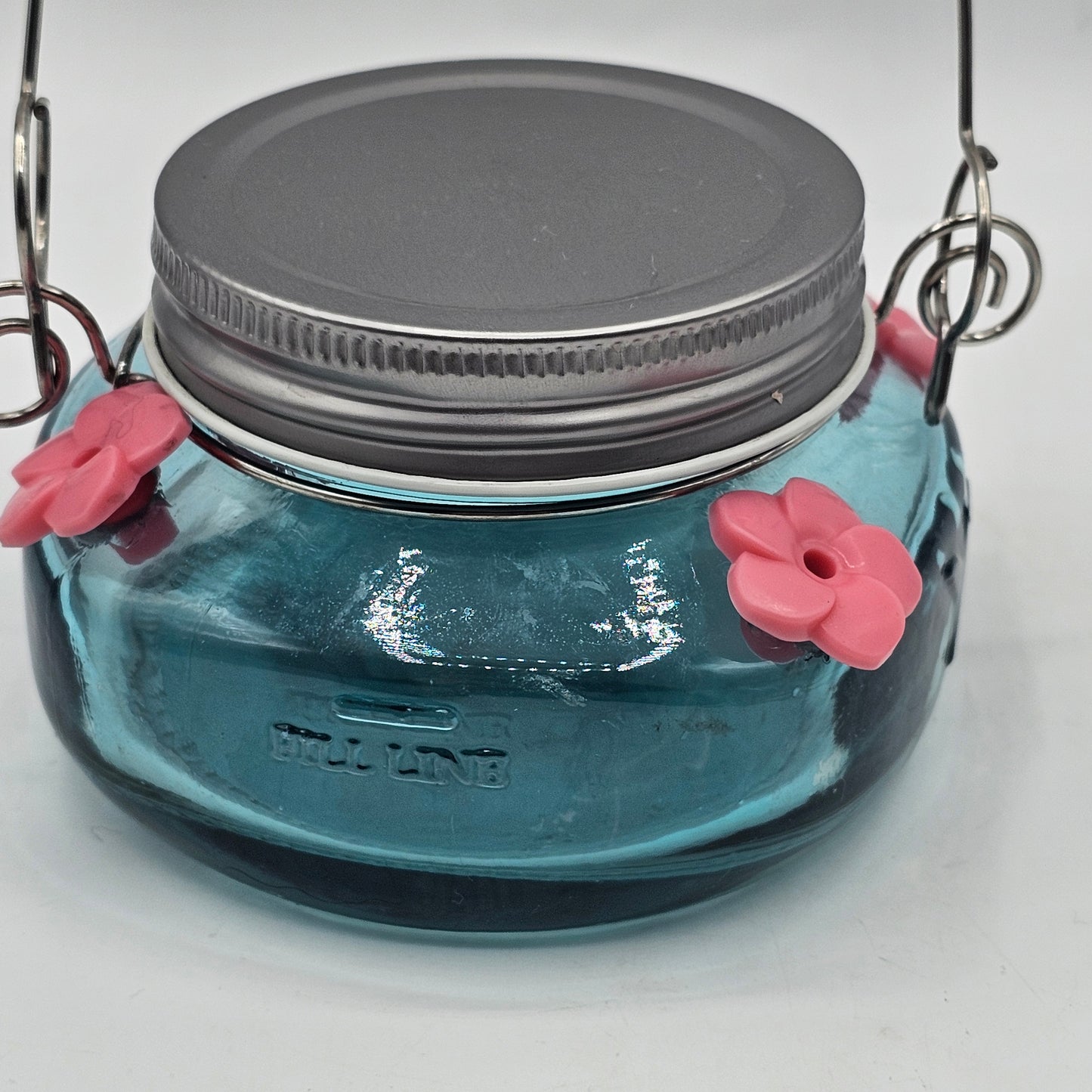 Mini Blue Glass Mason Jar Hummingbird Feeder