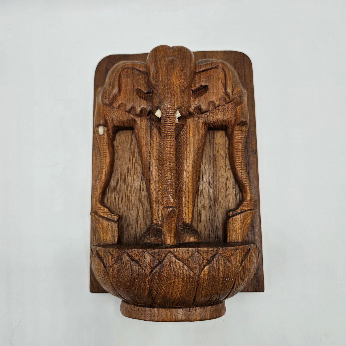 Vintage Carved Wood Folding Bookend with Elephants