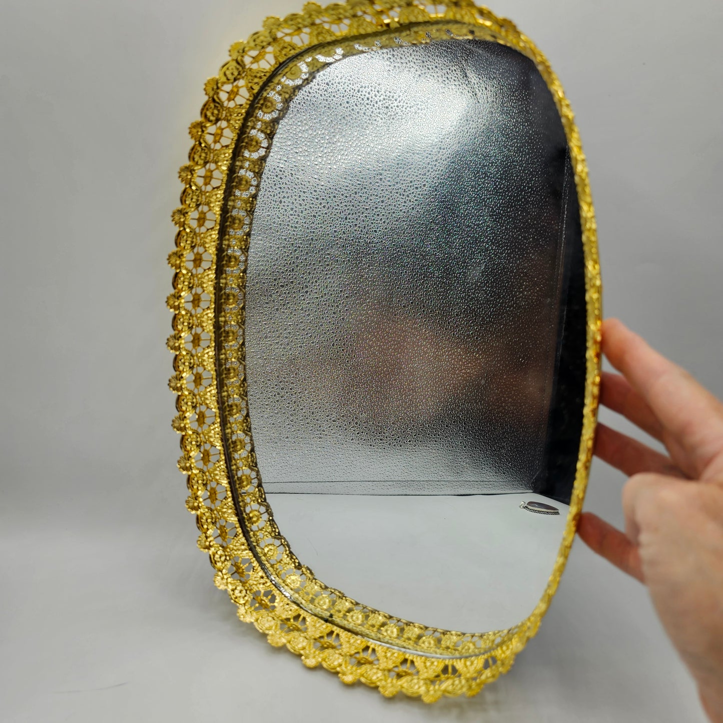 Gold Tone Filigree Mirrored Vanity Tray
