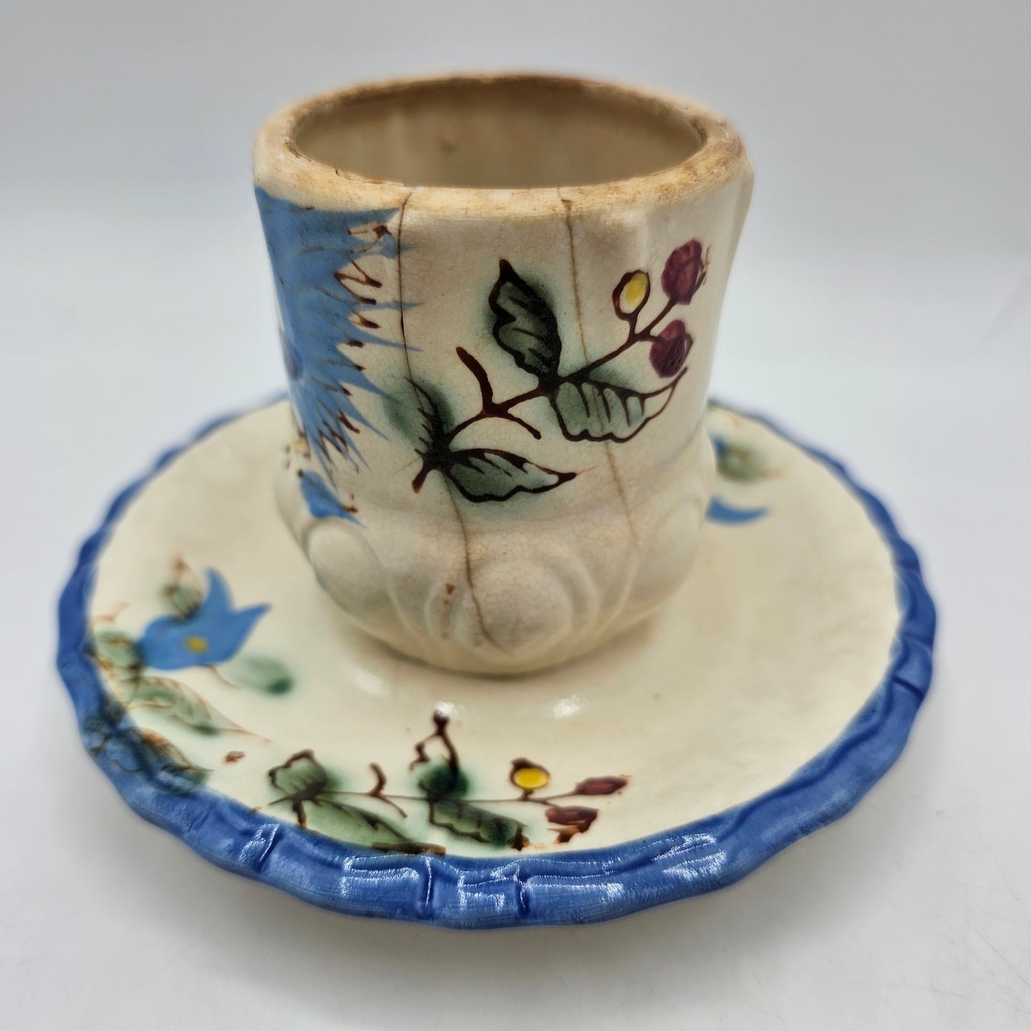 Vintage Nasco Blue Rooster Condiment, Jam Jar or Planter with an Attached Underplate (vintage condition)