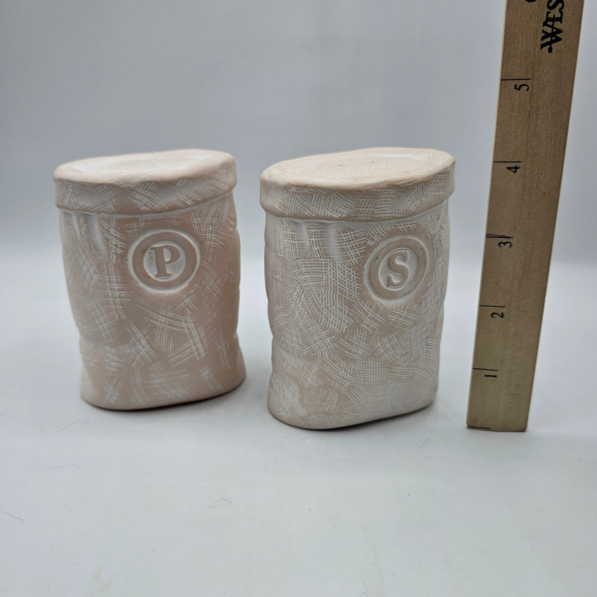 Truffle Pig Flour Sack Matte Ceramic Salt and Pepper Shakers by Treasure Craft