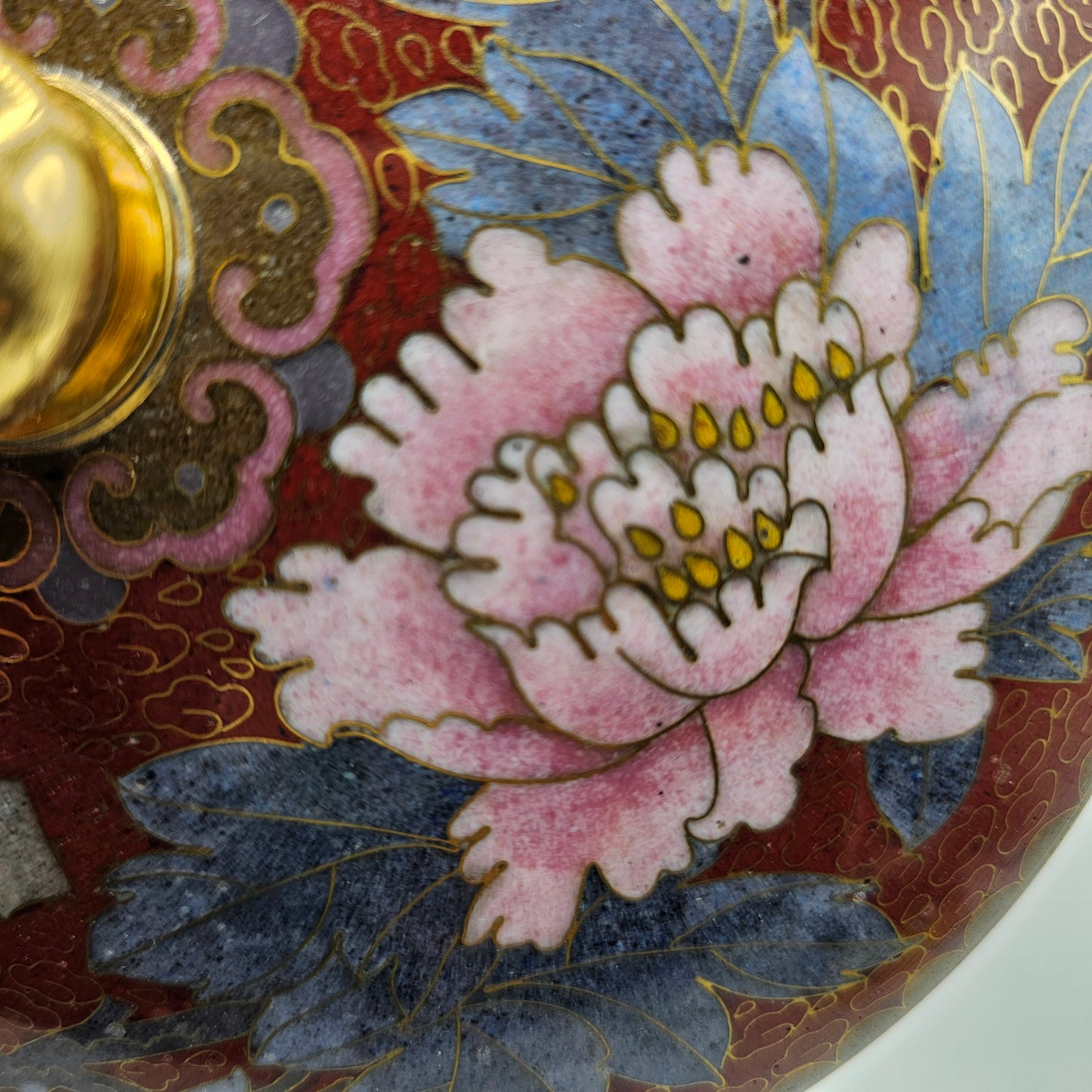 Vintage Cloisonne Lidded Pot with Flowers and Birds