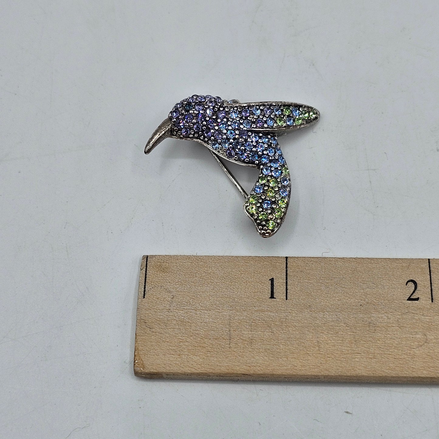 Crystal Hummingbird Brooch Pin by Monet - Signed